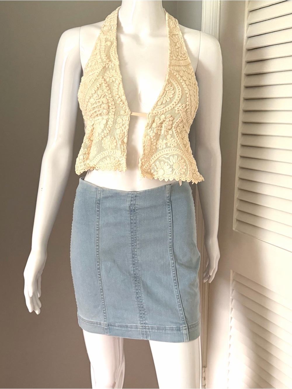 Free People Acid Washed Denim Mini Skirt Sz 4